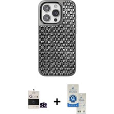 DS LLC Ieg™ iPhone 14 Pro Max Kılıf Siluet Form Serisi - Şeffaf Royal Nano Ekran Koruyucu + Siyah Bilv