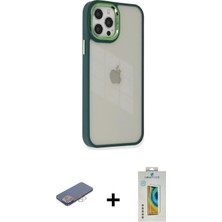 DS LLC Ieg™ iPhone 12 Pro Max Kılıf Eksen Doku Prime - Siyah Polymer Nano Ekran Koruyucu + Pembe Renkli