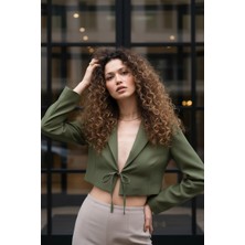 Bağlama Detay Crop Blazer Ceket