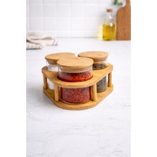 Nokka Bambu Standlı 3’lü Cam Baharatlık Seti – Kapaklı, Şık Mutfak Düzenleyici (8x8 cm Kavanoz)