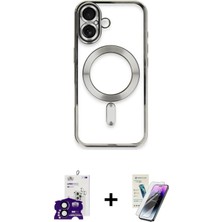 DS LLC Ieg™ iPhone 16 Kılıf Nova Işık Özel Seri - Şeffaf Pasifik Cam Ekran Koruyucu + Siyah Bilvis