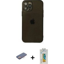 DS LLC Ieg™ iPhone 12 Pro Max Kılıf Ahenk Doku - Siyah Polymer Nano Ekran Koruyucu + Pembe Renkli Kamer