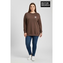 Superlife Kadın Büyük Beden M Baskılı Bisiklet Yaka Ince Sweatshirt SPR26BSWK956-13
