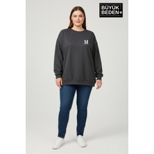 Superlife Kadın Büyük Beden M Baskılı Bisiklet Yaka Ince Sweatshirt SPR26BSWK956-13
