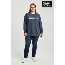 Superlife Kadın Büyük Beden Willams Brooklyn Baskılı Bisiklet Yaka Ince Sweatshirt SPR26BSW956-16