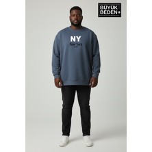 Superlife Erkek Büyük Beden Ny Newyork Baskılı Bisiklet Yaka Ince Sweatshirt SPR26BSW956-15
