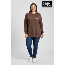 Superlife Kadın Büyük Beden A Baskılı Bisiklet Yaka Ince Sweatshirt SPR26BSWK956-12
