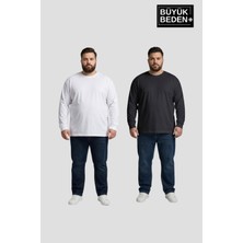 Superlife Erkek Büyük Beden 2'li Set Uzun Kollu 2 Iplik Bisiklet Yaka Tişört SPR26BEA942+2