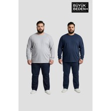 Superlife Erkek Büyük Beden 2'li Set Uzun Kollu 2 Iplik Bisiklet Yaka Tişört SPR26BEA942+2