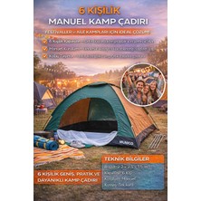 Munico 6 Kişilik Kamp Çadırı Geniş Aile Kullanımı Manuel Kurulum Hafif Taşınabilir Piknik Çadırı Geniş Alan