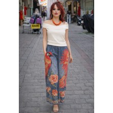 Italyan Otantik Papağan Desenli Denim Görünümlü Pantolon