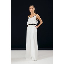 Sateen Kemer Detaylı Pantolon - Ekru