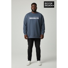 Superlife Erkek Büyük Beden Willams Brooklyn Baskılı Bisiklet Yaka Ince Sweatshirt SPR26BSW956-16