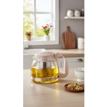 Nishev.com Evini Sev Renkli Süzgeçli Cam Demlik 700 ml -Bej