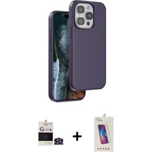 DS LLC Ieg™ iPhone 14 Pro Max Kılıf Kıvılcım Çizgi Serisi - Siyah Joko 5d Cam + Derin Mor Bilvis Ti