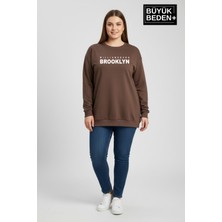 Superlife Kadın Büyük Beden Willams Brooklyn Baskılı Bisiklet Yaka Ince Sweatshirt SPR26BSW956-16
