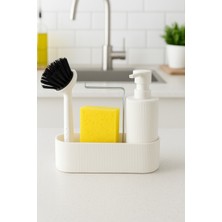 İndecor Houseware Sıvı Sabunluk Süngerlik Bulaşık Fırça Seti - 3'lü Mutfak Set I- Siyah