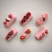 Vitrin Accessories Pembe Mini Pasta Magnet Seti Mutfak, Buzdolabı, Ofis ve Hediye Için Dekoratif Ürün 4 Adet