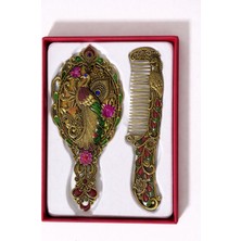 Tavus Kuşlu Hediyelik Ayna Tarak Seti Renkli Marbey