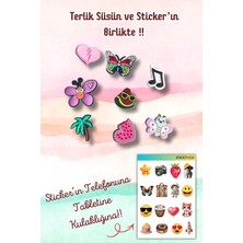 Birikiyedi Jibbitz Terlik Süsü 8'li Set Delikli Terlik Uyumulu/pembe Kalp,palmiye,nota,karpuz Figürlü