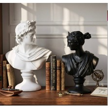 Mirsa Global Dekoratif Apollo Diana Büst Biblo – Antik Yunan Heykel Tarzı, Biblo Siyah Beyaz Lüks Salon Konsol Süs Objesi ( Polyester)