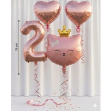 Çavuş E-Ticaret 2 Yaş Rakam Folyo Doğum Günü Seti Kedi Kafa ve Kalp Folyo Balon Set