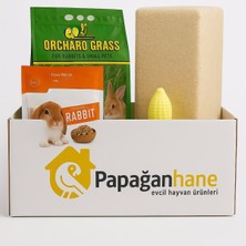 Papağanhane Tavşan Bakım Seti – 750G Yem + 350G Yonca Otu + Büyük Boy Talaş + Kemirme Taşı
