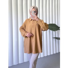 Moda Morfo Kolları Taşlı Fırfırlı Salaş Ayrobin Tunik  -Tarçın