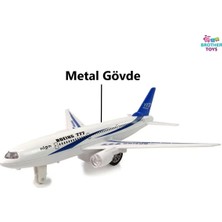 Brother Toys Metal Aksamlı Sesli Işıklı Çek Bırak Oyuncak Uçak Boeing 15 Cm.