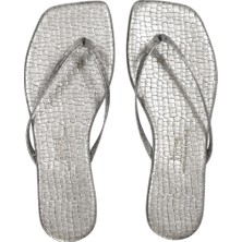 Tkees TK1016 Kadın Crocodile Koyu Gold Kare Gümüş Günlük Şık Terlik
