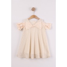Joy Kids Kız Çocuk %100 Pamuk Astarlı Lüx Elbise (2-5yaş) (Krem)