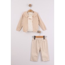 Joy Kids Kız Bebek Triko Ceketli Mevsimlik Basic Takım (6-24AY) (Bej)