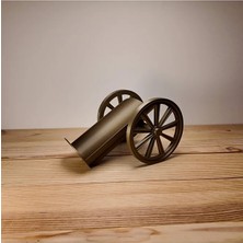 Özel Tasarım Nostaljik Top Arabası Şişe Sunum Standı - Şaraplık Bronz