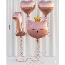 Çavuş E-Ticaret 1 Yaş Rakam Folyo Doğum Günü Seti Kedi Kafa ve Kalp Folyo Balon Set