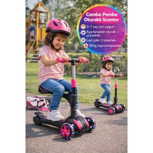 Toyfest 3 Tekerlekli Oturaklı Scooter Çocuk 3-7 Yaş LED Işıklı Ayarlanabilir Pembe Scooter