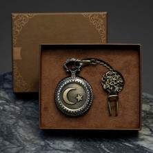 Keyfim Shop Kişiye Özel Retro Vintage Türk Bayraklı  Köstekli Cep Saati