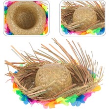 TeknoKapsül Naturel Renk Püsküllü Örme Hasır Hawaii Luau Aloha Şapka 13X36 cm