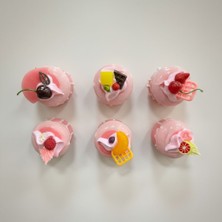 Vitrin Accessories 3D Pembe Mini Cupcake Magnet Seti Mutfak, Buzdolabı, Ofis ve Hediye Için Dekoratif Ürün 6 Adet