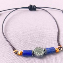 Ayre Style Doğal Taşlı Ipli Ayarlanabilir Ayre Bileklik - Lapis Lazuli Hematit Makrome Kapama Bileklik