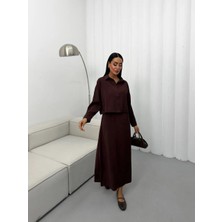 Vesantia Kadın Acı Kahve Modal Gömlek Elbise Takım