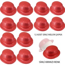 TeknoKapsül Kırmızı Renk Simli Melon Yuvarlak Parti Şapkası 12 Adet