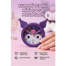 KaktüsKedi Sevimli Kuromi Figürlü Mini Çocuk Odası Masa Saati - Sesli Alarm Fonksiyonu 10x10 cm