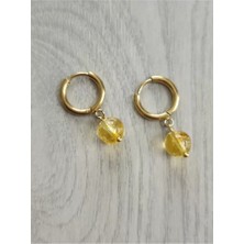 Home Sitrin Taşı Gold Çelik Halka Küpe | Doğaltaş Halka Küpe
