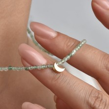 Nox Jewelry 14 Ayar Altın Kaplama Doğal Yeşil Florit Taşlı Ay Detaylı Gümüş Kolye - NGS00127