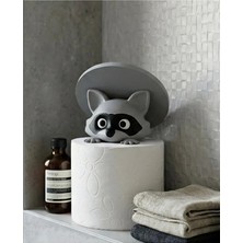 Yedek Tuvalet Kağıdı Tutucu Kağıt Hırsızı Rakun Figürü Dekoratif Banyo Aksesuarı 13 cm Beyaz / Gri