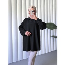 Moda Morfo Kolları Taşlı Fırfırlı Salaş Ayrobin Tunik  -Siyah