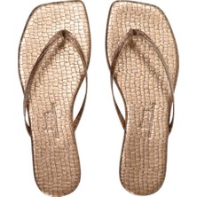Tkees TK1016 Kadın Crocodile Koyu Gold Kare Burun Günlük Şık Terlik