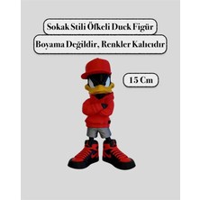 Sokak Stili Öfkeli Ördek Figür - Cool Duck Kırmızı Kapüşonlu & Sneakerlı Dekoratif Obje - 15 cm