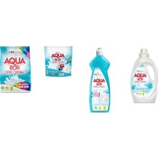 Aquabor Doğal Mineralli 4 kg Renkliler + Tablet + Elde Bulaşık + Sıvı Beyaz  4 Lü Set