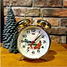 Exonix Altın Renkli Metal Horozlu Kurmalı Nostaljik Çalar Saat